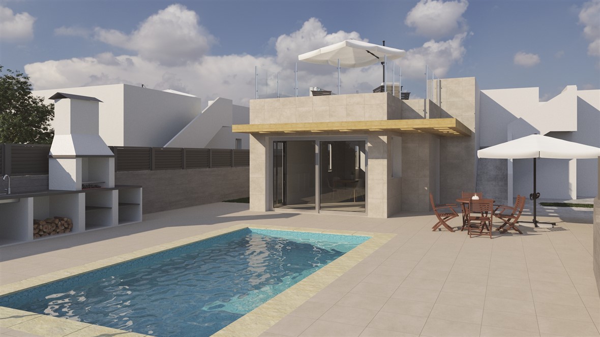 Se vende villa de nueva construcción, de estilo moderno en Polop. Distribuida en una sola planta y con solárium y piscina.  Cerca de los servicios.